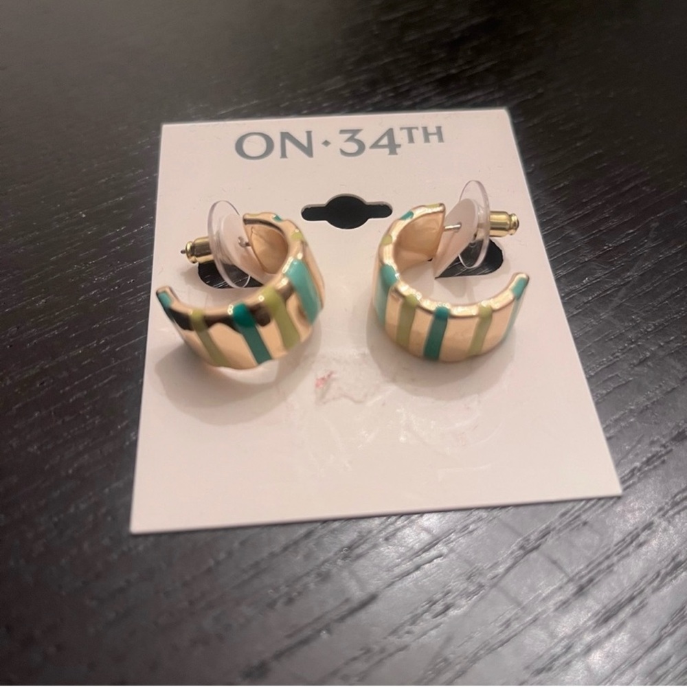 NWT Gold and Green Striped Hoop Earrings